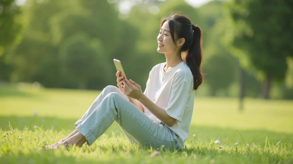 Person relaxing outdoors without phone, enjoying nature and present moment awareness